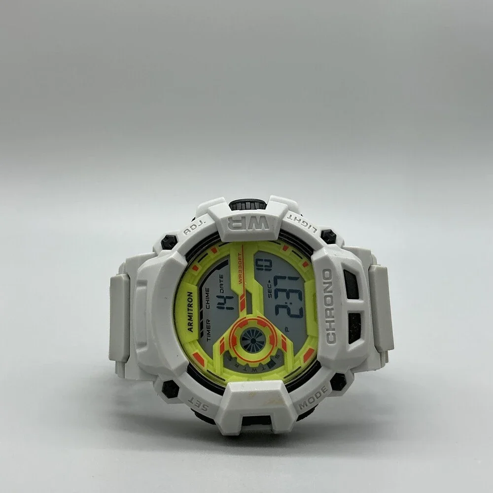 Armitron WR330FT Mens Watch 52mm Yellow Digital White Resin Day Date White Case